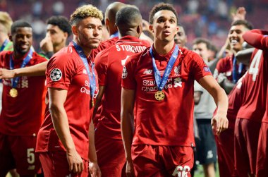 Madrid, İspanya - 01 Mayıs 2019: Liverpool oyuncuları w kutlamak