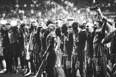 Madrid, İspanya - 01 Mayıs 2019: Liverpool oyuncuları w kutlamak