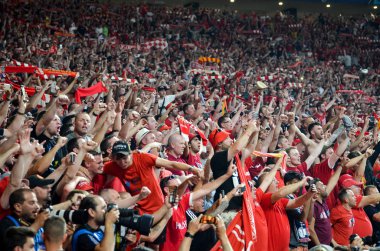 Madrid, İspanya - 01 Mayıs 2019: Liverpool taraftarları ve seyircileri