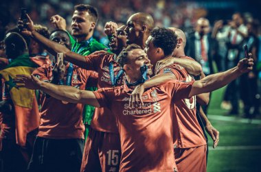 Madrid, İspanya - 01 Mayıs 2019: Xherdan Shaqiri ve Liverpool