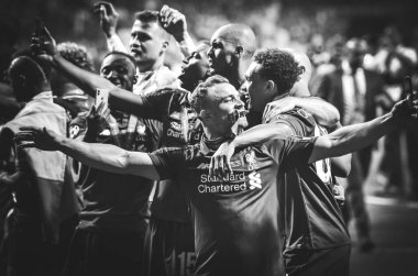 Madrid, İspanya - 01 Mayıs 2019: Xherdan Shaqiri ve Liverpool