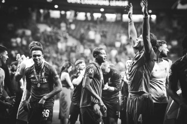 Madrid, İspanya - 01 Mayıs 2019: Virgil van Dijk ve Liverpool playe