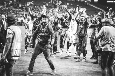 Madrid, İspanya - 01 Mayıs 2019: Jurgen Klopp ve Liverpool oyuncuları 