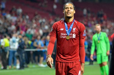 Madrid, İspanya - 01 Mayıs 2019: Virgil van Dijk ve Liverpool playe