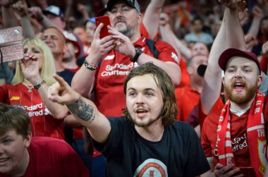 Madrid, İspanya - 01 Mayıs 2019: Liverpool oyuncuları w kutlamak