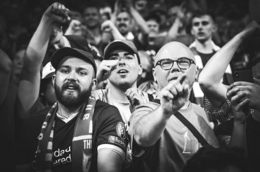 Madrid, İspanya - 01 Mayıs 2019: Liverpool taraftarları ve seyircileri