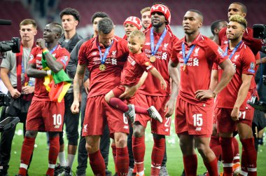 Madrid, İspanya - 01 Mayıs 2019: Dejan Lovren ve Liverpool oyuncuları 