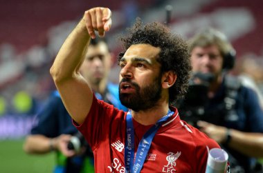 Madrid, İspanya - 01 Mayıs 2019: Mohamed Salah winnilerini kutladı