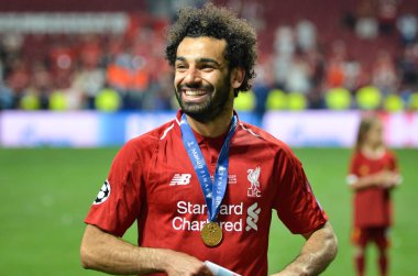 Madrid, İspanya - 01 Mayıs 2019: Mohamed Salah winnilerini kutladı