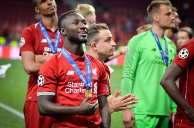 Madrid, İspanya - 01 Mayıs 2019: Liverpool oyuncuları w kutlamak