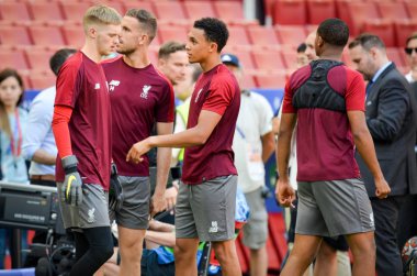 Madrid, İspanya - 01 Mayıs 2019: Liverpo'nun antrenman oyuncuları