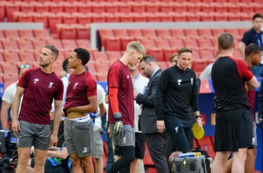 Madrid, İspanya - 01 Mayıs 2019: Liverpo'nun antrenman oyuncuları