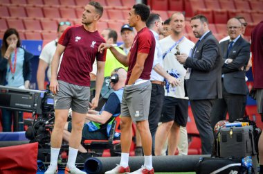 Madrid, İspanya - 01 Mayıs 2019: Liverpo'nun antrenman oyuncuları