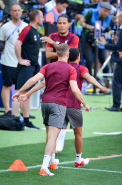 Madrid, İspanya - 01 Mayıs 2019: Liverpo'nun antrenman oyuncuları