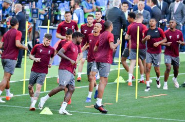 Madrid, İspanya - 01 Mayıs 2019: Liverpo'nun antrenman oyuncuları