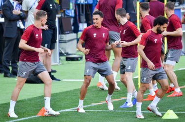 Madrid, İspanya - 01 Mayıs 2019: Liverpo'nun antrenman oyuncuları