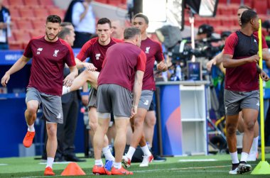 Madrid, İspanya - 01 Mayıs 2019: Liverpo'nun antrenman oyuncuları