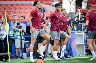 Madrid, İspanya - 01 Mayıs 2019: Liverpo'nun antrenman oyuncuları