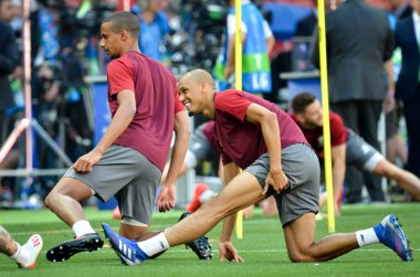 Madrid, İspanya - 01 Mayıs 2019: Liverpo'nun antrenman oyuncuları