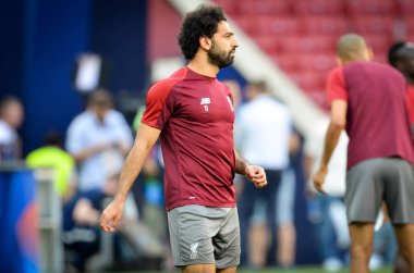 Madrid, İspanya - 01 Mayıs 2019: Liverpool'un Mohamed Salah oyuncuları 