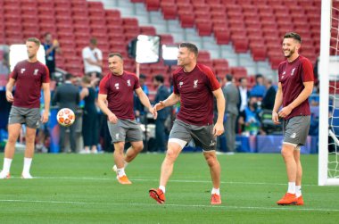 Madrid, İspanya - 01 Mayıs 2019: Liverpo'nun antrenman oyuncuları