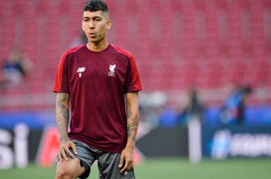 Madrid, İspanya - 01 Mayıs 2019: Roberto Firmino Uefa Cha'dan önce