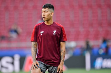 Madrid, İspanya - 01 Mayıs 2019: Roberto Firmino Uefa Cha'dan önce