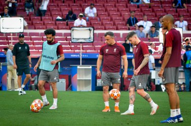 Madrid, İspanya - 01 Mayıs 2019: Liverpo'nun antrenman oyuncuları