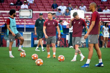 Madrid, İspanya - 01 Mayıs 2019: Liverpo'nun antrenman oyuncuları