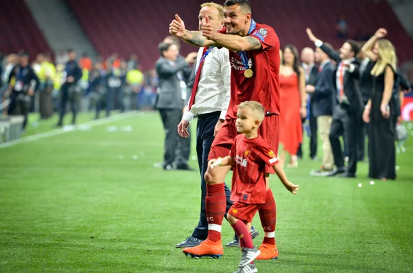 Madrid, Spania - 01 MAI 2019: Dejan Lovren și Liverpool — Fotografie, imagine de stoc