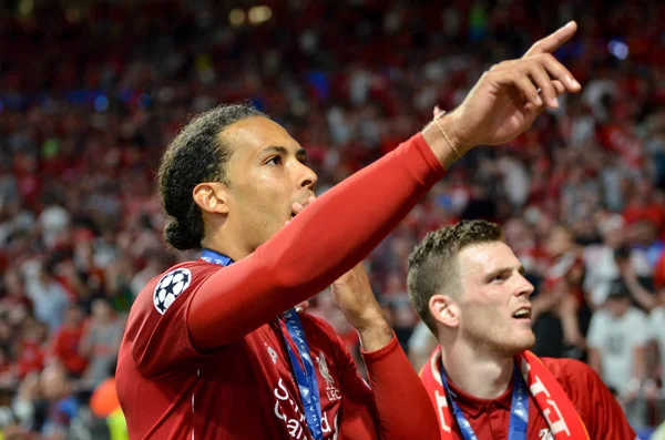 Madrid, Spain - 01 MAY 2019: Virgil van Dijk celebrate winning o — Stock Photo, Image