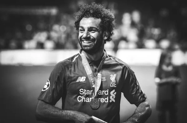 Madri, Espanha - 01 MAIO 2019: Mohamed Salah comemora seus vencedores — Fotografia de Stock
