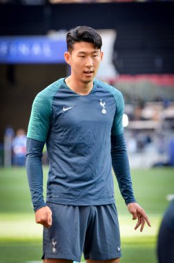 Madrid, İspanya - 01 Mayıs 2019: Tottenham'ın Heung-min Son oyuncuları 