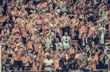 Madrid, İspanya - 01 Mayıs 2019: Liverpool taraftarları tribünde