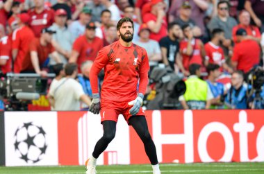 Madrid, İspanya - 01 Mayıs 2019: Uefa Cham sırasında Alisson oyuncu