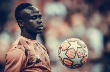 Madrid, İspanya - 01 Mayıs 2019: Sadio Mane futbolcu Uefa C