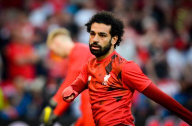 Madrid, İspanya - 01 Mayıs 2019: Mohamed Salah Uefa Şampiyonluğu sırasında