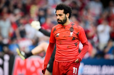 Madrid, İspanya - 01 Mayıs 2019: Mohamed Salah Uefa Şampiyonluğu sırasında