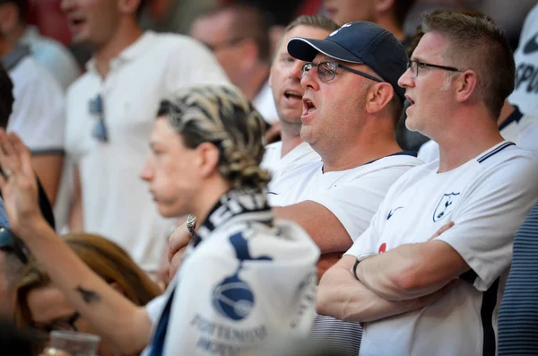 Madrid, Spain - 01 MAY 2019: Tottenham fans in the stands suppor — Stock Photo, Image