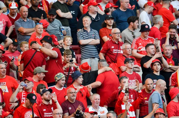 Madrid, España - 01 MAYO 2019: hinchas de Liverpool en las gradas —  Fotos de Stock