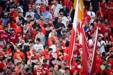 Madrid, İspanya - 01 Mayıs 2019: Liverpool taraftarları tribünde