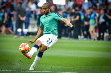 Madrid, İspanya - 01 Mayıs 2019: Lucas Moura uefa sırasında oyuncu 