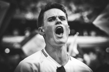 Madrid, İspanya - 01 Mayıs 2019: Tottenham taraftarları tribünde