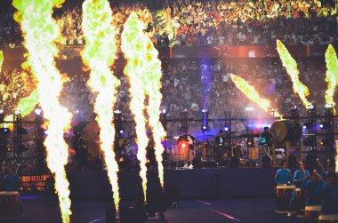 Madrid, İspanya - 01 Mayıs 2019: Imagine Dragons'dan Dan Reynolds