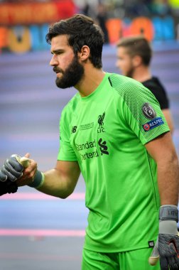 Madrid, İspanya - 01 Mayıs 2019: Uefa Cham sırasında Alisson oyuncu