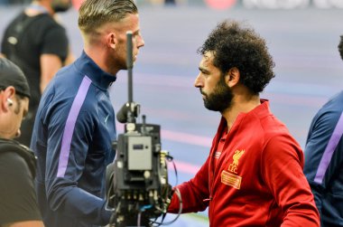 Madrid, İspanya - 01 Mayıs 2019: Mohamed Salah Uefa Şampiyonluğu sırasında