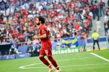 Madrid, İspanya - 01 Mayıs 2019: Mohamed Salah ve Liverpool takımı ce