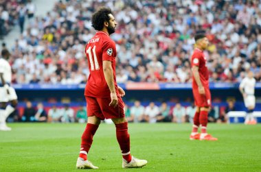 Madrid, İspanya - 01 Mayıs 2019: Mohamed Salah Uefa Şampiyonluğu sırasında