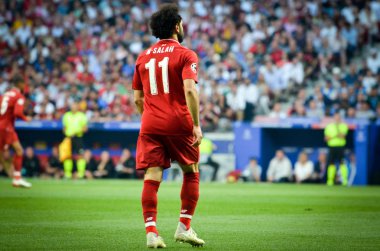 Madrid, İspanya - 01 Mayıs 2019: Mohamed Salah Uefa Şampiyonluğu sırasında