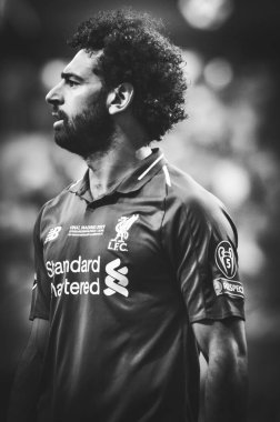 Madrid, İspanya - 01 Mayıs 2019: Mohamed Salah Uefa Şampiyonluğu sırasında